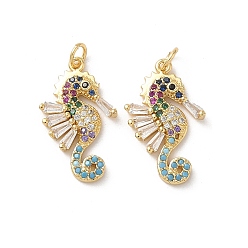 Sea Horse Латунные микро проложить кубического циркония подвески, реальный 18 k позолоченный, с целью перехода в кольце, морской конек, 20x11.5x2.8 мм, отверстие : 2.5 мм