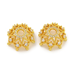 Настоящее золото 18K Покрытие стойки латунь микро паве прозрачные колпачки из кубического циркония, долговечный, без свинца и без кадмия, цветок, реальный 18 k позолоченный, 19x17x7 мм, отверстие : 4 мм