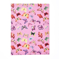 Colorful Double-Faced Imitation Leather Fabric, Frosted, Glitter Powder, for DIY Earrings Making, Butterfly Pattern, Colorful, 200x150x2mm