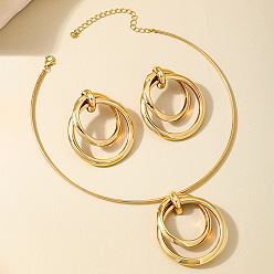 Золотой Комплекты из колье с подвеской из сплава и серег-гвоздиков, золотые, 110 мм