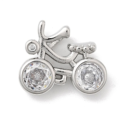 Платина Латунные микро проложить кубического циркония подвески, велосипедные прелести, стойки покрытие, долговечный, без свинца и без кадмия, платина, 13.5x15.5x6.5 мм, отверстие : 3.5x2.5 мм