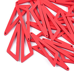 Red Painted Poplar Wood Big Pendants, Triangle, Red, 55.5x15.5x3mm, Hole: 1.2mm