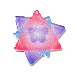 Butterfly Acrylic Pendants, Butterfly Pattern, 39.5x37x2.2mm, Hole: 1.6mm