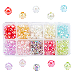 Mixed Color Electroplate Crackle Glass Beads, AB Color Plated, Round, Mixed Color, 8mm, Hole: 2mm, 10 colors, 30~35pcs/color, 300~350pcs