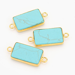 Synthetic Turquoise Synthetic Turquoise Links connectors, Rectangle, with Golden Tone Brass Findings, 30x13x4mm, Hole: 2mm