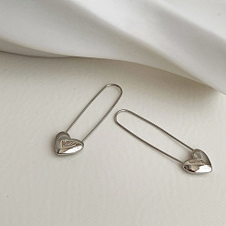 Platinum Brass Hoop Earrings, Heart, Platinum, 45x10mm