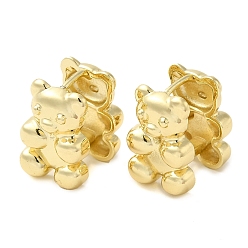 Golden Rack Plating Brass Hoop Earrings, Bear, Golden, 18x12.5x15.5mm