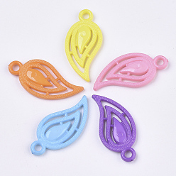 Mixed Color Opaque Acrylic Pendants, Leaf, Mixed Color, 36x17x4mm, Hole: 3mm, about 580pcs/500g