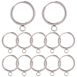 Нержавеющая Сталь Цвет 12 шт. 201 серьги-кольца из нержавеющей стали, с горизонтальной петлей и 316 стержнем из хирургической нержавеющей стали, цвет нержавеющей стали, 19x16x1.6 мм, отверстие : 2.5 мм, штифты : 1 мм