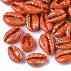 Orange Red Spray Painted Natural Cowrie Shell Beads, Drawbench, No Hole/Undrilled, Orange Red, 18~21x12~15x7mm