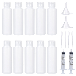 Прозрачный 10шт. пустые пластиковые многоразовые бутылки с откидной крышкой, В комплекте: 2 пластиковый бункер-воронка и 4 пластиковый шприц-капельница с винтовым дозатором клея., прозрачные, 12.5 см, мощность: 100мл