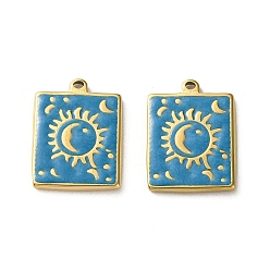 Темно-Голубой 304 подвески из нержавеющей стали, прямоугольник с лунными подвесками, с эмалью, ионное покрытие (ip), золотые, глубокое синее небо, 22.5x18x2 мм, отверстие : 1.2 мм