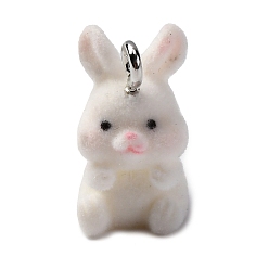 Кролик Кулоны из флокированной смолы, с железной фурнитурой, животные., кролик, 22.5x11x17 мм, отверстие : 2.5 мм