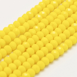 Желтый Стеклянные бусины, имитация нефрита , граненые, рондель, желтые, 4x3 мм, отверстие : 1 мм, около 130~140 шт / нитка, 15.3 дюйм ~ 15.7 дюйм (39 см ~ 40 см)