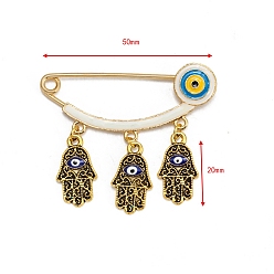 Hamsa Hand Брошь-подвеска из сплава сглаза с эмалью, золотые, хамса рука, 50 мм, Кулон : 20 мм