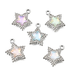 Platinum UV Plating Alloy Crystal Rhinestone Pendants, with Glass, Star Charms, Platinum, 18.5x16x4.5mm, Hole: 1.9mm