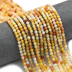 Golden Silk Jade Нити натуральных золотых шелковых нефритовых бусин, энергетическая призматическая огранка с двойными концами бусины, граненые двухконусные, 4x4.5 мм, отверстие : 0.4 мм, около 83 шт / нитка, 14.96 дюйм (38 см)