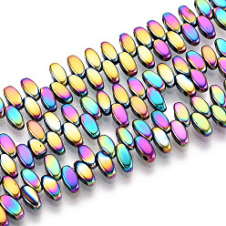 (966) Внутренний цвет Кристалл / Лиловато-лиловый на подкладке Гальванические нити из синтетических немагнитных гематитовых бусин, вакуумное покрытие pvd, рис, 2-луночное, с покрытием цвета радуги, 5x2.4x2 мм, отверстие : 0.9 мм, около 222~224 шт / нитка, 14.57~14.96'' (37~38 см)