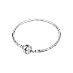 Platinum TINYSAND Rhodium Plated 925 Sterling Silver Bracelet Making, with European Clasp, Platinum, 210mm