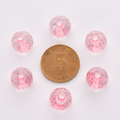 Pink Transparent Acrylic Beads, Round, Faceted, Pink, 6x5.5mm, Hole: 1.4mm, about 4160pcs/500g