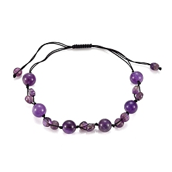 Аметист Регулируемые нейлоновые нити плетеные браслеты из бисера, с природными аметист бисера, круглый и плоский круглый, внутренний диаметр: 1-1/2~3-1/2 дюйм (3.7~8.8 см)