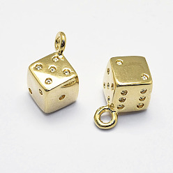 Real 18K Gold Plated Long-Lasting Plated Brass Charms, Real 18K Gold Plated, Nickel Free, Dice, 13.5x8.5x10mm, Hole: 2mm