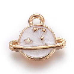 Белый Подвески из цинкового сплава, с эмалью, планета, вселенная космические прелести, золотой свет, белые, 13x14.5x2 мм, отверстие : 1.5 мм