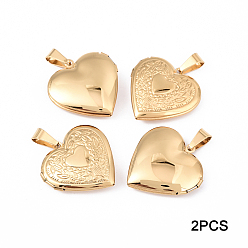 Настоящее золото 18K 2 шт. 316 подвески-медальоны из хирургической нержавеющей стали, сердце, реальный 18 k позолоченный, 29x29x7 мм, отверстие : 9x5 мм, внутренний: 21x17 mm