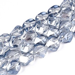 Аква Гальванизируйте прозрачное стекло бисер нитей, бусы из искусственного камня, самородки, вода, 16.5~17x13~15x13~15 мм, отверстие : 1 мм, около 39~40 шт / нитка, 25.79~ 26.38 дюйм (65.5~67 см)
