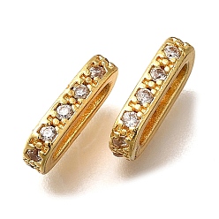 Золотой Латунное покрытие стойки микро паве кубический цирконий соединительные подвески, без кадмия и без свинца, долговечный, прямоугольные, золотые, 12x2.5x6.5 мм, отверстие : 1.3 мм