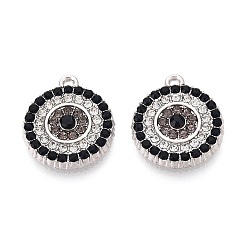 Платина Подвески из сплава и страз, плоские круглые амулеты от сглаза, платина, 18.5x16x3 мм, отверстие : 1.2~1.4 мм