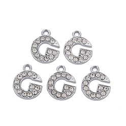 Letter G Подвески из сплава , с кристально горный хрусталь, платина, без кадмия и без свинца, алфавит, letter.g, 17.5x14x2 мм, отверстие : 1.8 мм