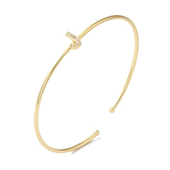 Letter J Браслеты на открытой манжете с прозрачным покрытием из латуни с микро-паве и кубическим цирконием, браслеты с крутящим моментом для женщин, реальный 18 k позолоченный, без свинца и без кадмия, буква J, внутренний диаметр: 1-7/8x2-1/4 дюйм (4.8x5.8 см)