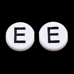 Letter E Непрозрачный акрил европейского бисера, бусины с большим отверстием, плоский круглый и буквенный, с эмалью, Письмо E, 25x10 мм, отверстие : 6 мм, Около 95 шт / 500 г