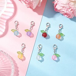 Платина 7шт. стеклянные круглые подвесные украшения, с акриловыми листочками и застежками-лобстерами из сплава, платина, 26 мм