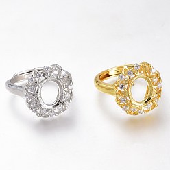 (52) Непрозрачная лаванда Регулируемые латунные компоненты кольца для пальцев из прозрачного кубического циркония с микропаве, 4 настройки кольца зубца когтя, долговечный, цветок, разноцветные, размер США 7, внутренний диаметр: 17.3 мм, лоток : 10x8 мм