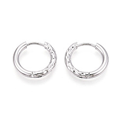 Нержавеющая Сталь Цвет Серьги из 304 нержавеющей стали, текстурированное кольцо, цвет нержавеющей стали, 15.5x17x2.5 мм