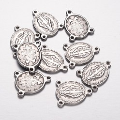 Нержавеющая Сталь Цвет Устойчивы к потускнению 201 звенья из нержавеющей стали, части розария, люстра компонента ссылки, 3 Разъемы петли, овальные, цвет нержавеющей стали, 22.5x17.5x2 мм, отверстие : 2 мм