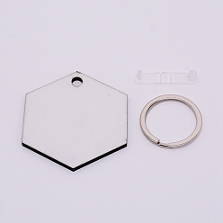 White Sublimation Blanks Keychains, MDF Board Heat Transfer Keyring, for Heat Press, Hexagon, Platinum, White, 5.5x4.9cm