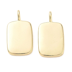 Настоящее золото 18K Латунные подвески, прямоугольник амулеты, штамповка пустой метки, реальный 18 k позолоченный, 26x14x2.5 мм, отверстие : 4x2.5 мм