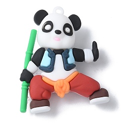 Зеленый Пластиковые большие подвески из пвх, Конгфунг панда, зелёные, 52.5x44.5x18.5 мм, отверстие : 2 мм