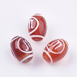 Scorpio Tibetan Style Constellation/Zodiac Pattern dZi Beads, Natural Agate Beads, Dyed & Heated, Barrel with Twelve Constellations, Scorpio, 14x10mm, Hole: 0.6mm