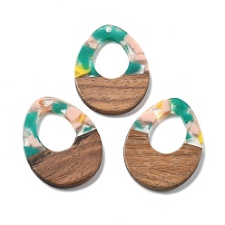 Бирюза Подвески из смолы и ореха, слеза, бирюзовые, 37.5x28x3 мм, отверстие : 2 мм