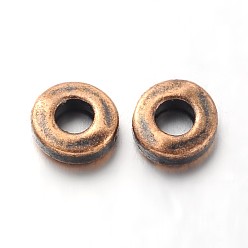 Red Copper Tibetan Style Alloy Beads, Cadmium Free & Lead Free, Donut, Red Copper, 6x2mm, Hole: 2.5mm