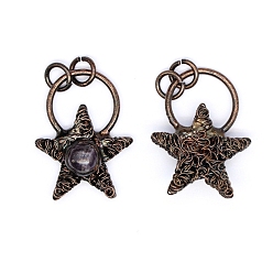 Аметист Природный аметист большие кулоны, металлические драгоценные камни звездные амулеты, Красная медь, 39x29x12 мм