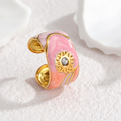 Разноцветный 304 Кольца-манжеты из нержавеющей стали с эмалью и стразами, рисунок солнца, золотые, красочный, 17 мм