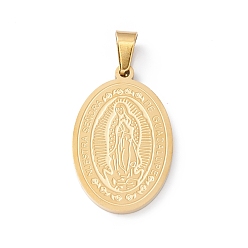 Golden Ion Plating(IP) 304 Stainless Steel Pendants, Oval with Saint, Golden, 27x18x2mm, Hole: 7x3.5mm