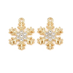 Золотой Рождественские подвески из сплава со стразами, прелести снежинки, стойки покрытие, золотые, 24x18x2.5 мм, отверстие : 1.8 мм
