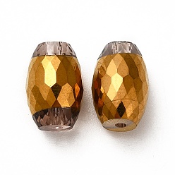 Rosy Brown Opaque Electroplate Glass Beads, Golden Plated, Faceted, Oval, Rosy Brown, 12x8mm, Hole: 0.8mm
