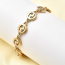 Рак 12 созвездия 304 браслеты из нержавеющей стали, ионное напыление (IP) для женщин, плоско-круглые, реальный 18 k позолоченный, рак, 8-3/8 дюйм (21.4 см)